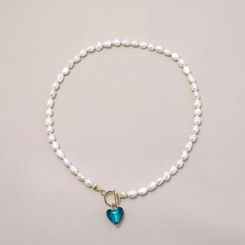 Colorful Heart & Square Pendant Baroque Pearl Necklace